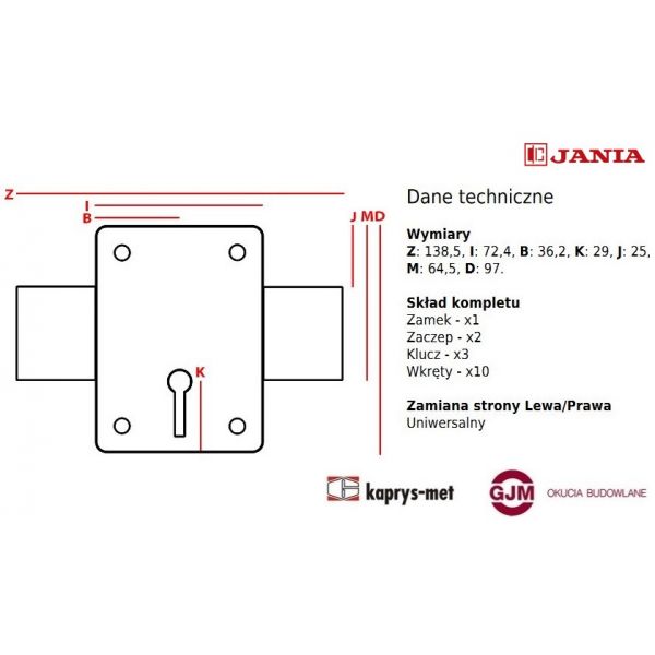 Zamek nawierzchniowy Jania T-3 Tytan Z005 system jednego klucza