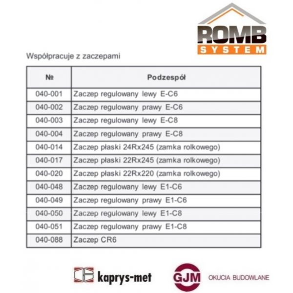 Zamek wpuszczany rolkowo-zasuwkowy KP22-35 041-019 ROMB SYSTEM / K30195170 ALUPROF