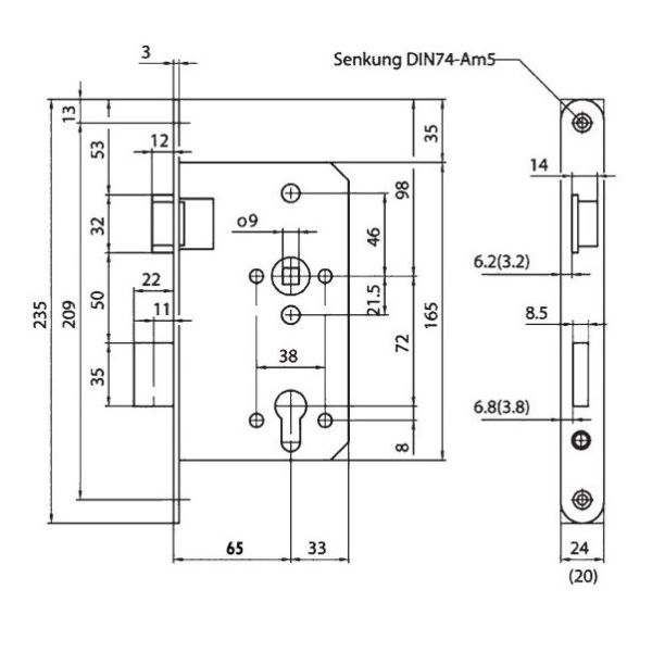 Zamek 72/65 P.POŻ na wkładkę WILKA lewy
