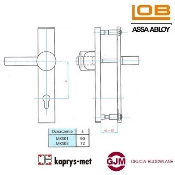 Tarcze drzwiowe MKS02-72mm klamka-klamka LOB ASSA ABLOY