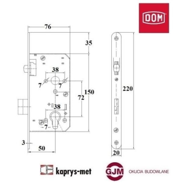 Zamek 72/50 rolka na wkładkę uniwersalny DOM POLSKA
