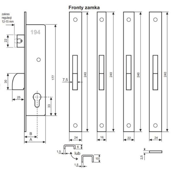 Zamek zasuwkowo-zapadkowy CVL 194/35/6U Łucznik Lockpol