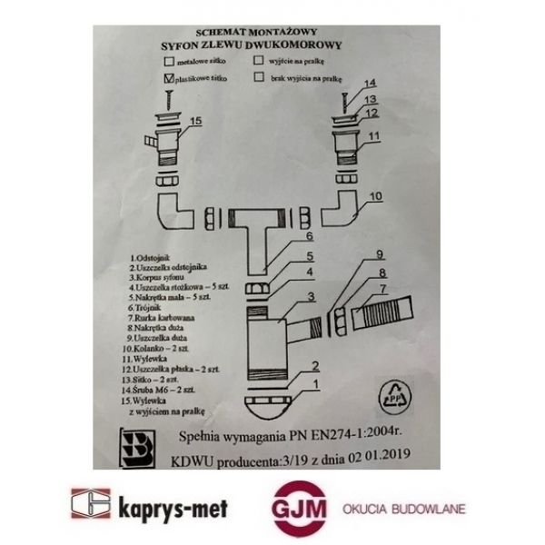 Syfon zlewu dwukomorowy