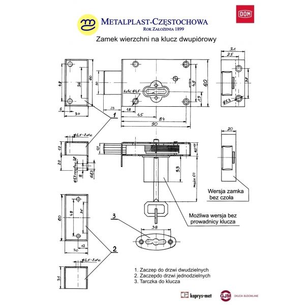 Zamek dwupiórowy wierzchni z prowadnicą DOM POLSKA