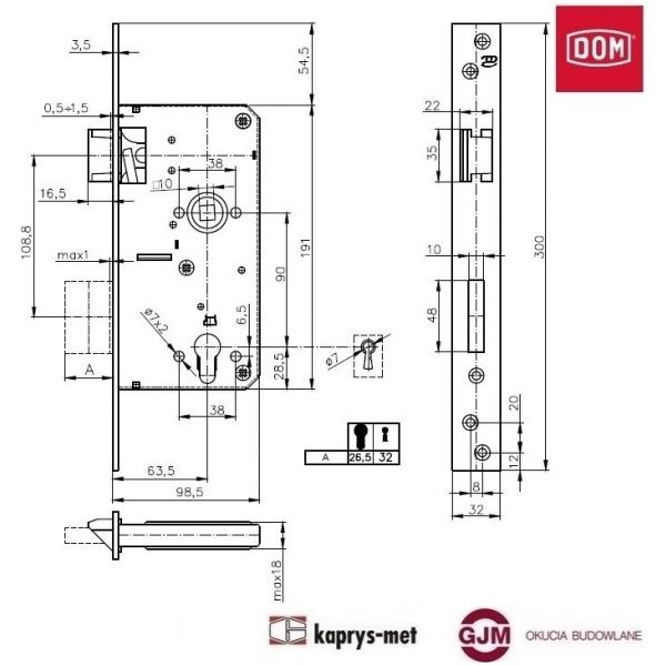 Zamek bramowy zapadkowo-zasuwkowy na klucz DOM POLSKA lewy