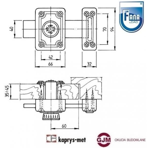 Zamek ZDR wierzchni zasuwa miedź antyczna FANA