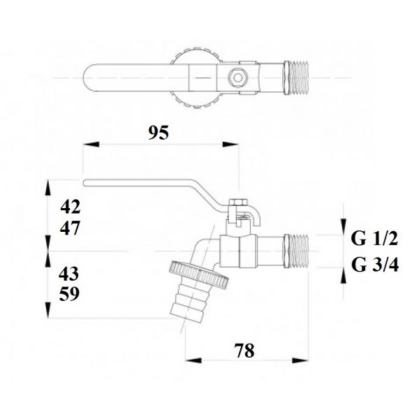 Zawór czerpalny ½ kulowy ze złączką
