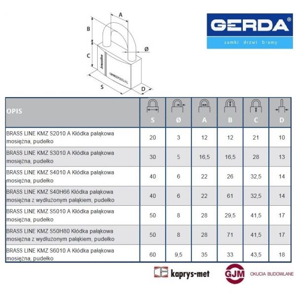 Kłódka GERDA KMZ 3010 A mosiądz S30