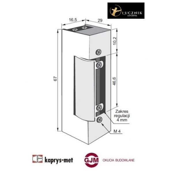 Elektrozaczep 1420 12VAC/DC JIS z wyłącznikiem Łucznik Lockpol