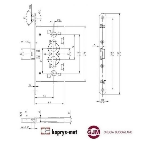 Zamek 72/55 do drzwi technicznych na 2 wkładki IS-651-201554I ISEO