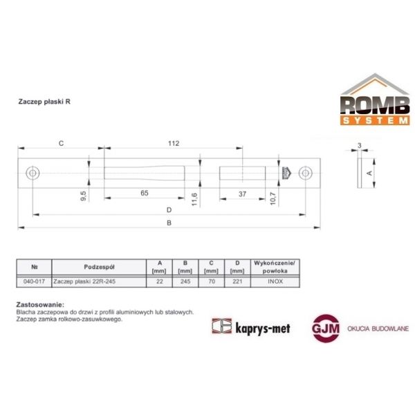Zaczep płaski 22R-245 040-017 ROMB SYSTEM / K30194560 ALUPROF