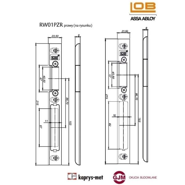 Zaczep RW01 LZR lewy regulowany LOB ASSA ABLOY