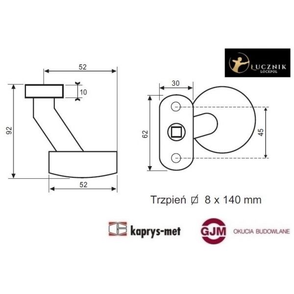 Gałka MEDOC IN 265 OV nieobrotowa z trzpieniem p-poż
