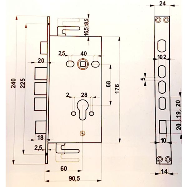 Zamek do drzwi chińskich 68/60 GJM