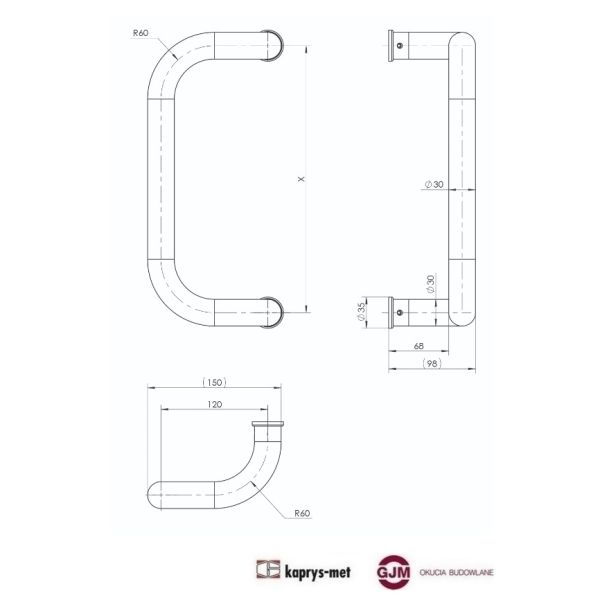 Uchwyt WALA M2-300 stal nierdzewna 304 szlifowana (30-95mm)