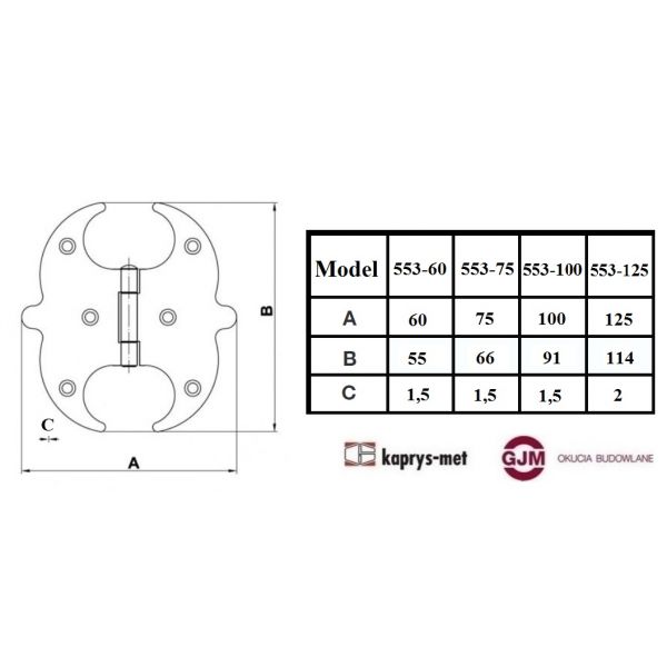 Zawias 553 Amig 75 mm