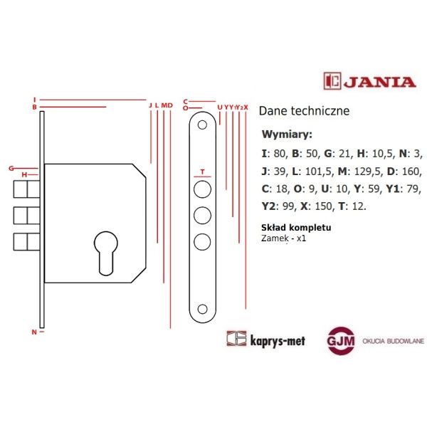 Zamek Jania ZW50 bolcowy - 18 stolarski skręcany Z199
