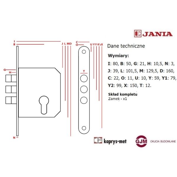 Zamek Jania ZW50 bolcowy - 22 stolarski skręcany Z200