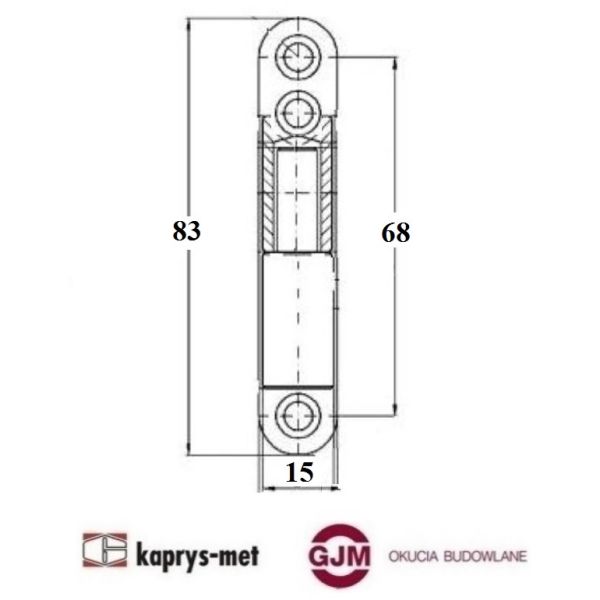 Skrzydełko dolne zawiasu drzwiowego z płytką ø15 ocynk żółty