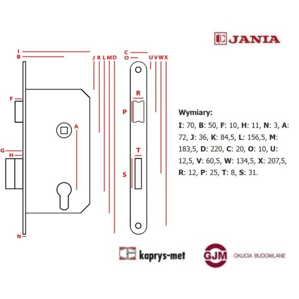 Zamek Jania 72/50 WC ekonomik 110 - stolarka Z320 prawy