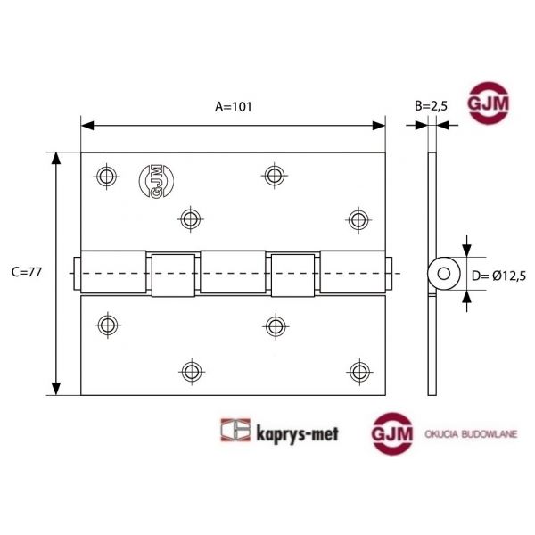 Zawias GJM drzwiowy 100x75 stal nierdzewna