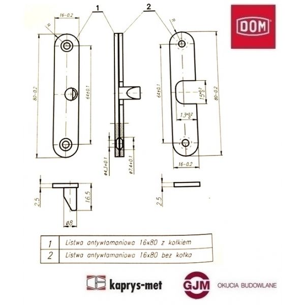 Listwa antywłamaniowa bez kołka 16x80 DOM POLSKA