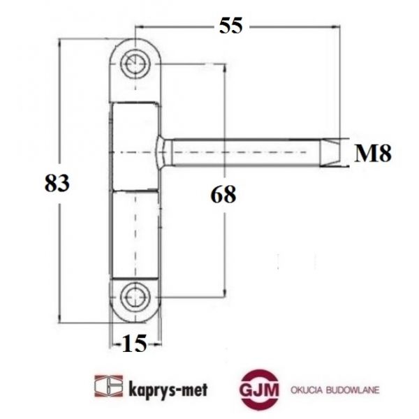 Zawias drzwiowy przykręcano wkręcany z płytką ø15 ocynk biały