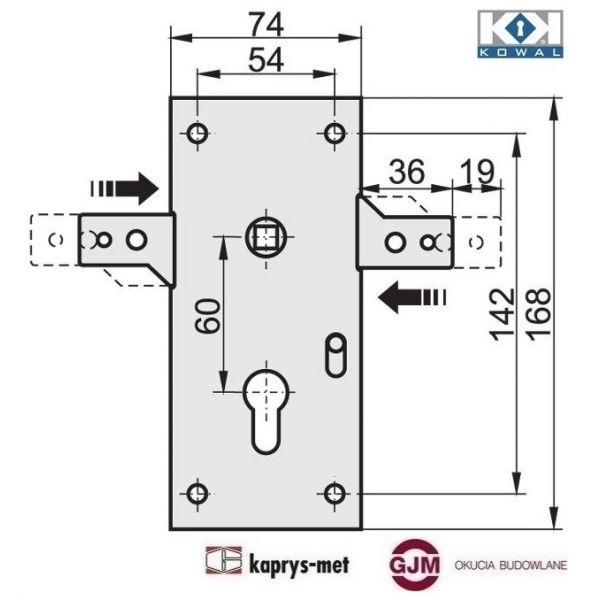 Zamek KASTEL-2 poziomy bez prętrów KOWAL