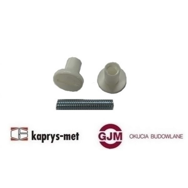 Nakrętka śruba + trzpień M6x28 biały