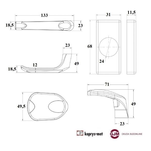 Gałko klamka H1/G1/Sk1 WALA krótki szyld antracyt RAL 7016