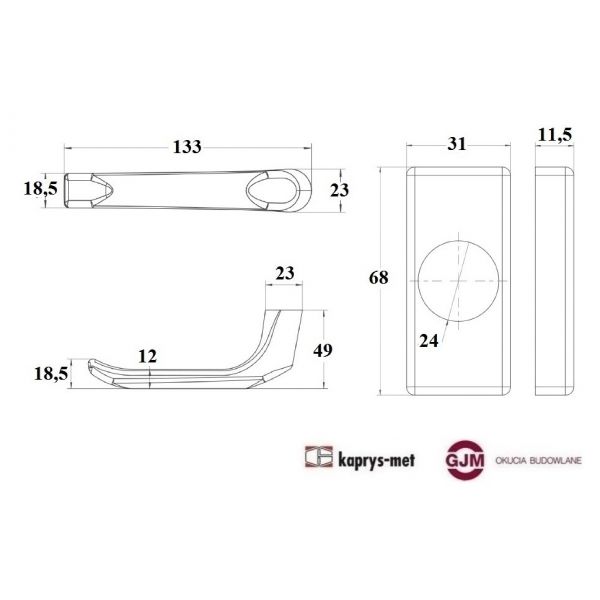 Klamka H1/Sk1 WALA krótki szyld biały RAL 9016