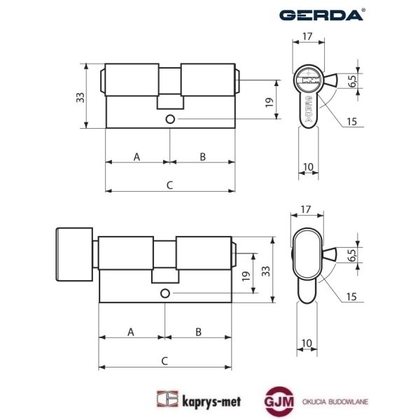 Zestaw wkładek GERDA H PLUS 40/50 + G40/50 nikiel satyna