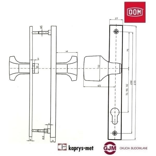 Uchyt stały ST-27 72 mm czarny lewy DOM POLSKA