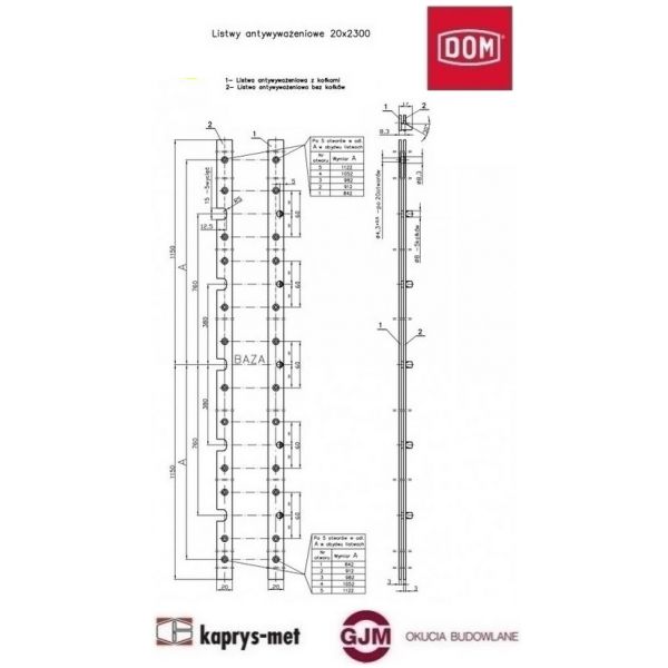 Listwa antywłamaniowa z kołkami 20x2300 ocynk biały DOM POLSKA