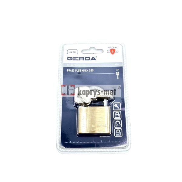 Kłódka GERDA KMKN S40 mosiężna z kluczem nawiercanym
