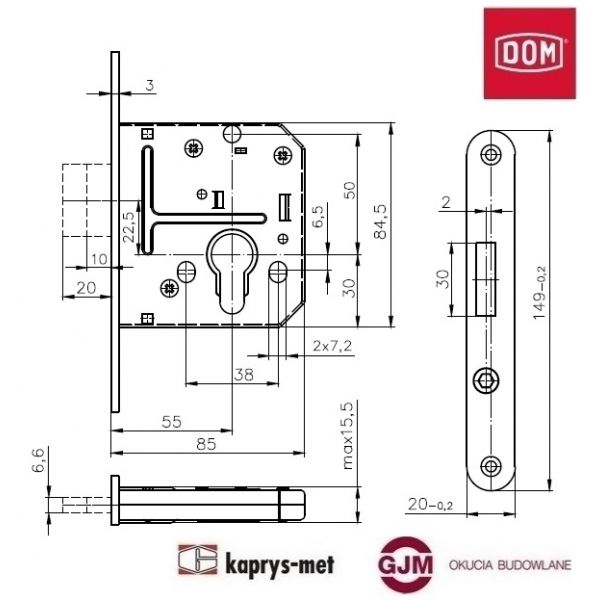Zamek ZB-55 ocynk biały stolarka DOM POLSKA prawy