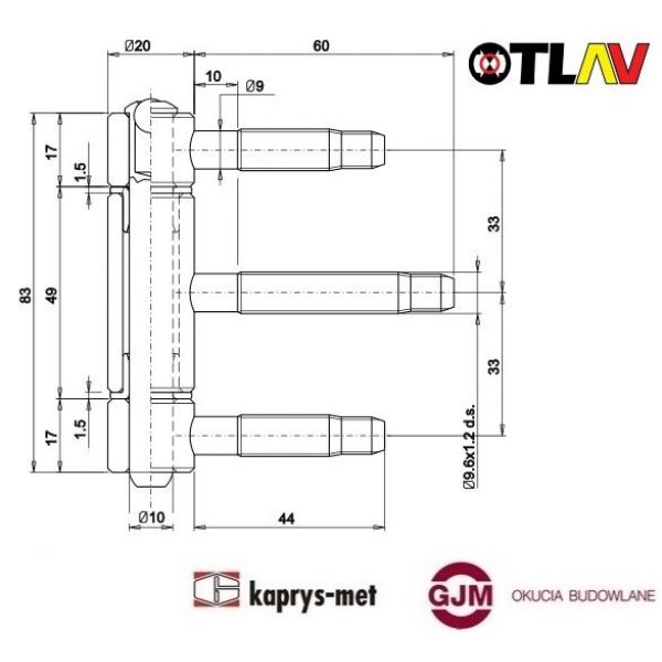 Zawias trójczłonowy 20 OTLAV ocynk biały