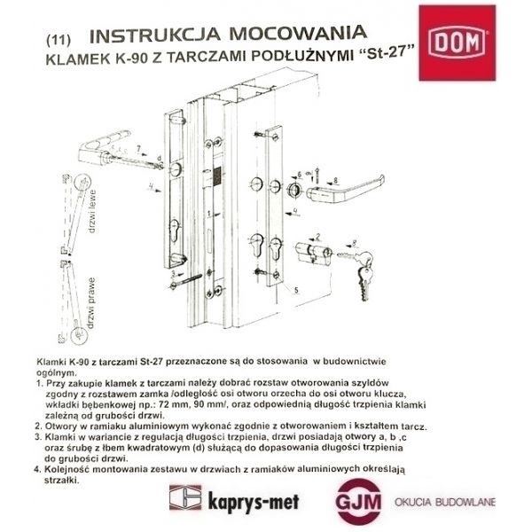 Klamka - Klamka K-90 tarcze ST-27 na wkładkę 90 mm DOM POLSKA brąz