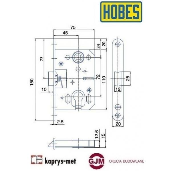 Zamek 72/45 na wkładkę K052 HOBES