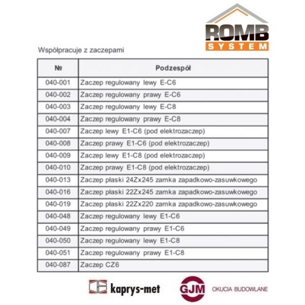 Zamek wpuszczany zapadkowo-zasuwkowy KP22-35 041-017 ROMB SYSTEM / K30195160 ALUPROF