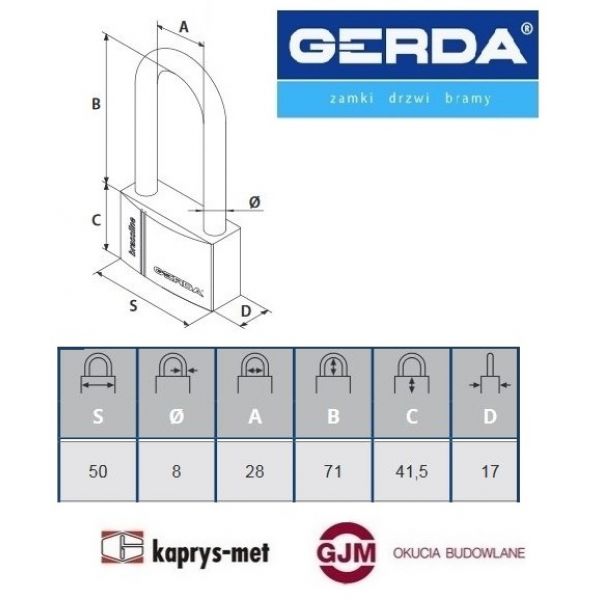 Kłódka GERDA KMZ5030 A mosiądz S50H80