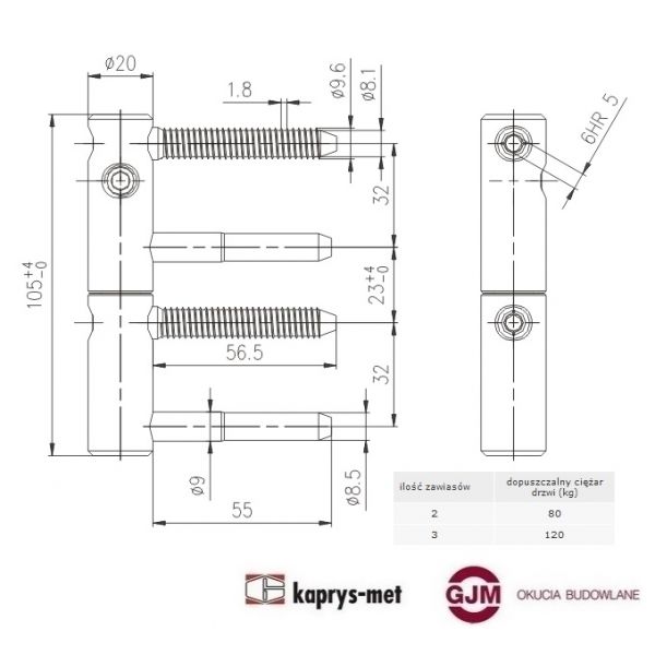 Zawias wkręcany trio ø20 Expert TKZ Polska ocynk biały