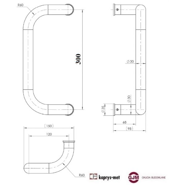 Uchwyt M2-300 aluminiowy WALA antracyt RAL 7016