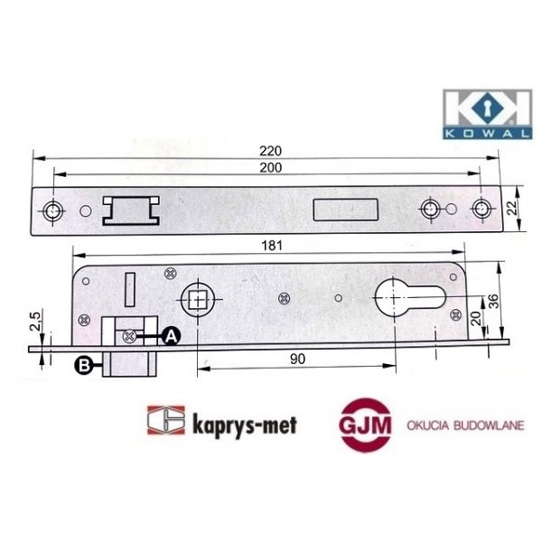 Zamek wpuszczany 90/20 na wkładkę KOWAL