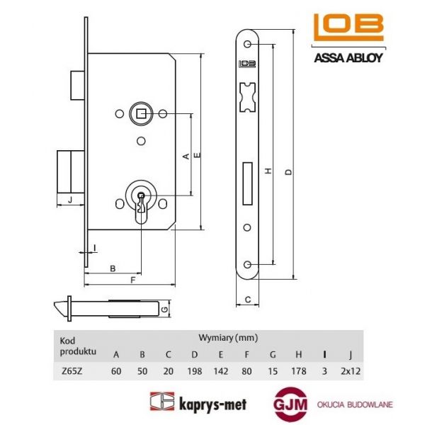 Zamek wpuszczany LOB 60/50 na klucz Z65Z