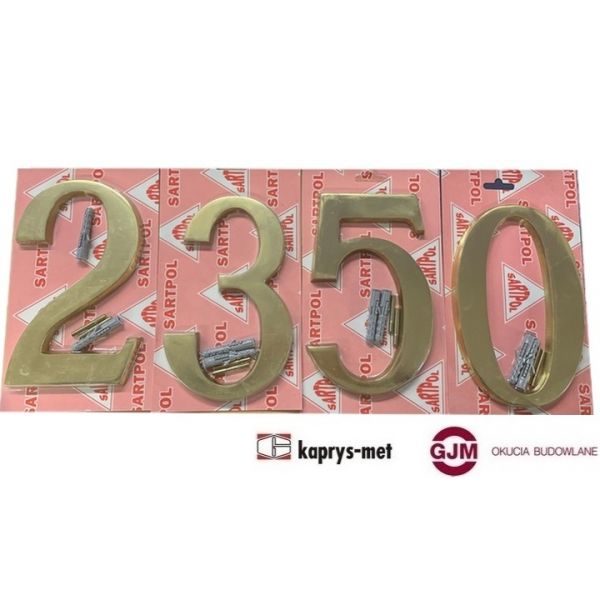 Cyfra mosiężna 19 cm alfabet na budynek nr. 3