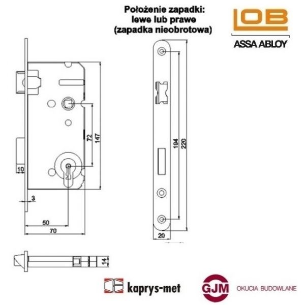 Zamek LOB stolarka 72/50 WC Z7BC lewy