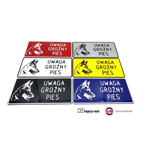 Uwaga groźny pies - tablica metalowa kolor mix