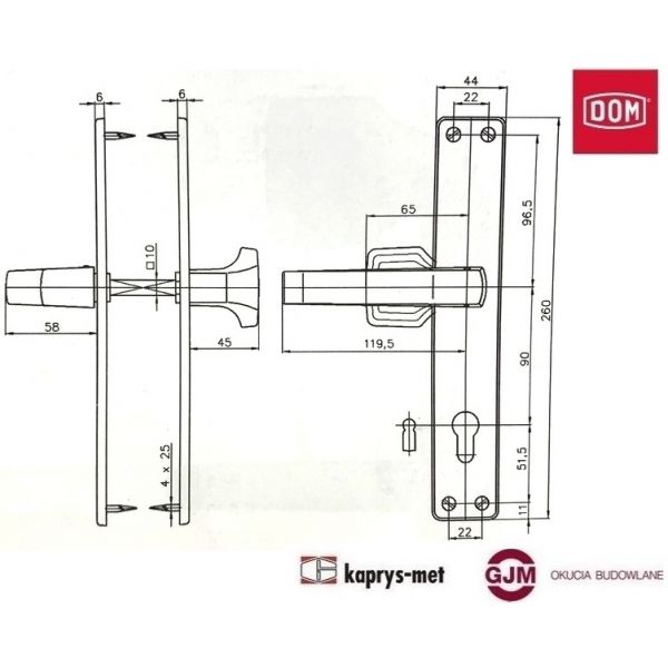 Uchwyt - Klamka K-99 tarcze 260/90 DOM POLSKA prawy