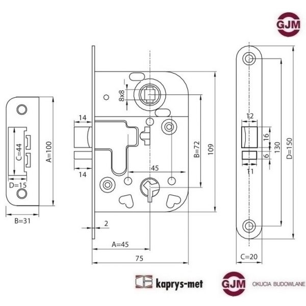 Zamek 72/45 na klucz z zaczepem GJM